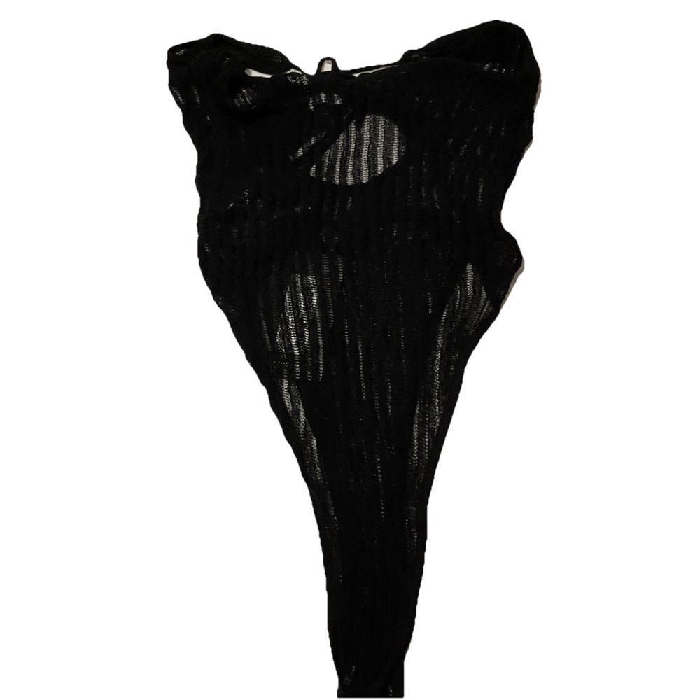 PrettyLittleThing Plus‎ Black Sheer Knit Bodysuit XL CMW0093/1897/579 NWT